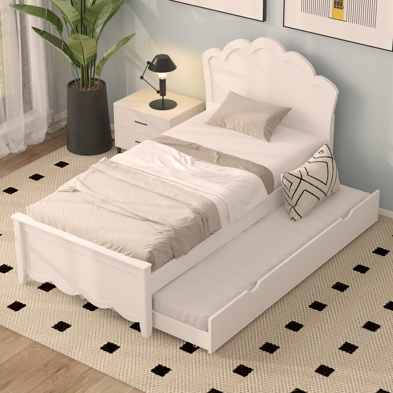 Lit plateforme en bois avec tête de lit Ela, Lit simple, Rose