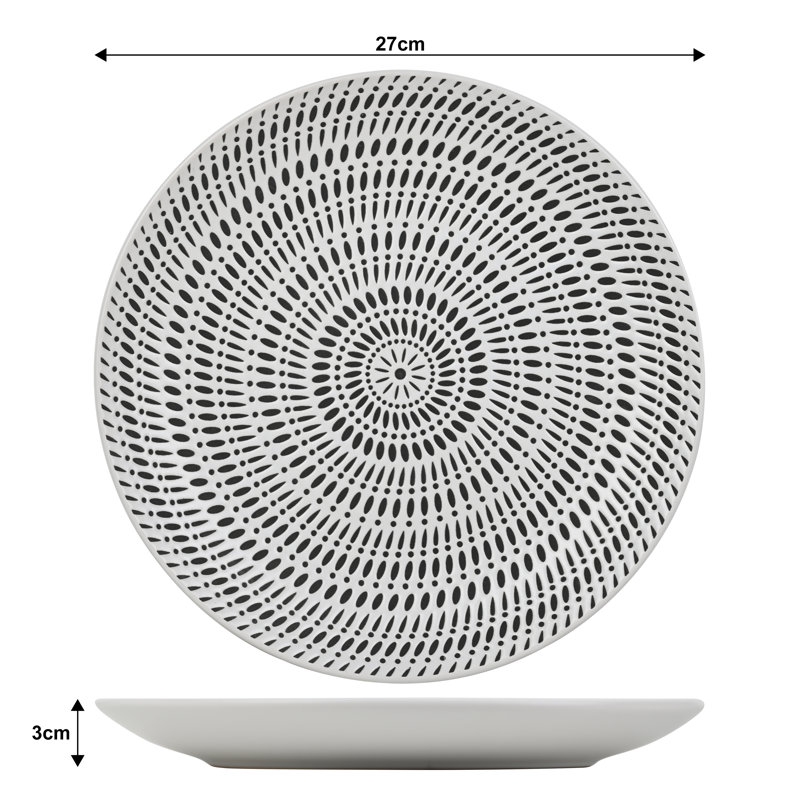 Waterside 16pc Pad Print Stoneware Dinner Set, White