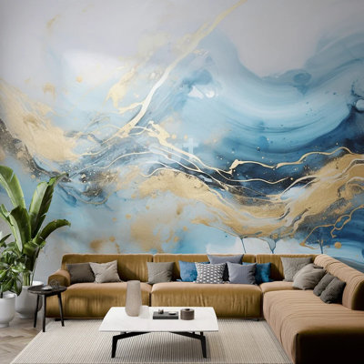 Adhésif mural bleu et doré