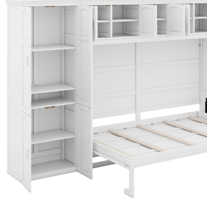 Grand lit escamotable avec armoires, Blanc