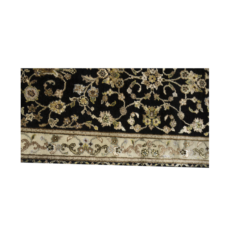 Hand-Knotted High-Quality Cream and Black Runner, Runner 2'4" x 7'10"