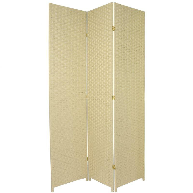 Amitis 7 Ft. Tall Woven Fiber Folding Room Divider, Black, 3, 84'' H x 58.5'' W x 1'' D