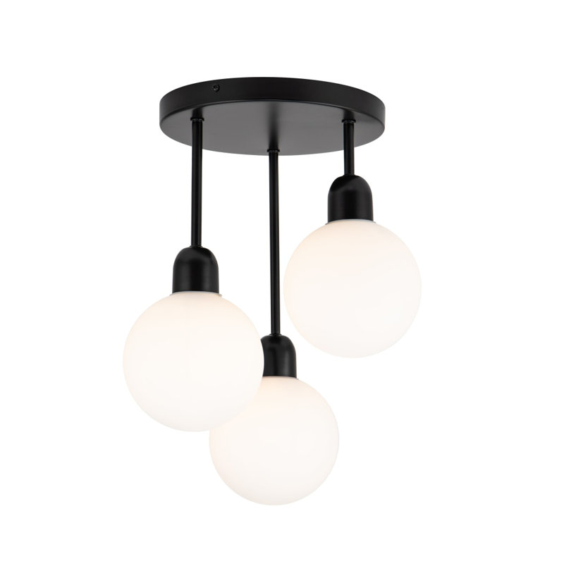 Broome Bathroom Light Modern Opal Glass Ceiling Light - Matt Black Base, IP44, E14. Max. 10W LED (Bulb not included)