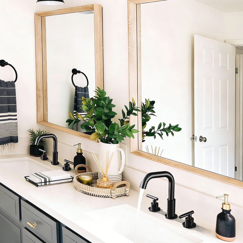 Solid Brass Double Handle Bathroom Sink Faucet, Without Drain, Matte Black