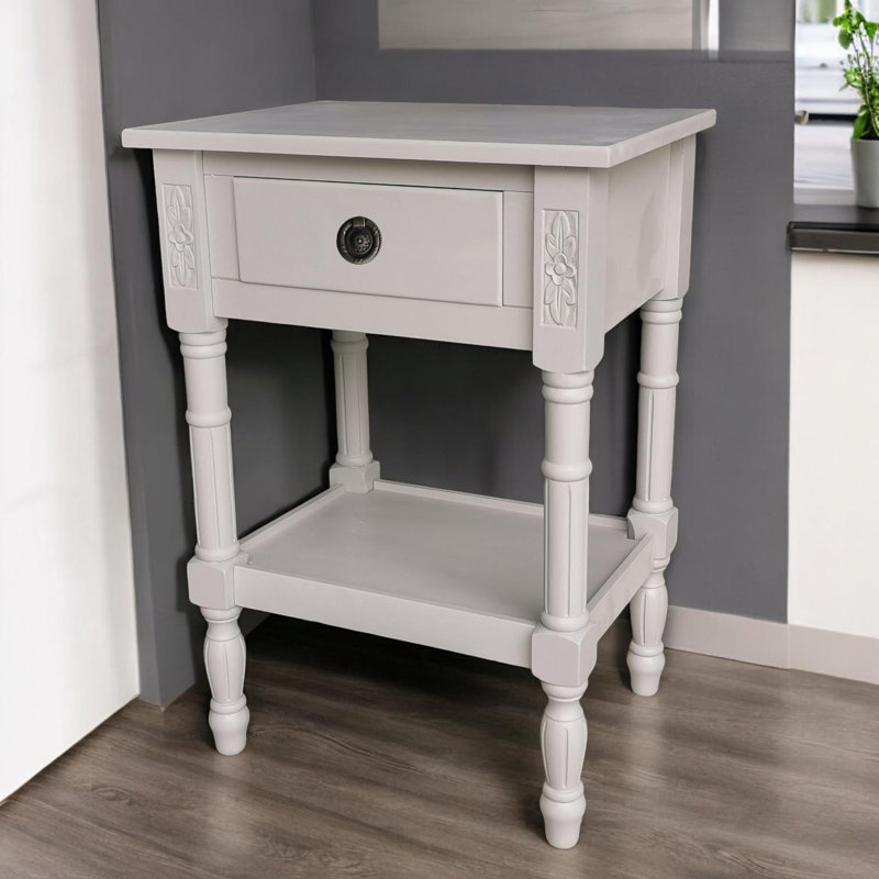 Stylish Kleiner 45cm W Bedside Table with Solid and Manufactured Wood, Drawer Storage, Perfect Accent for Any Bedroom, Grey
