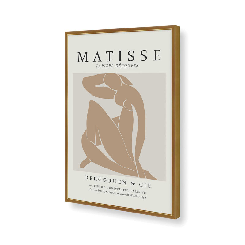 Matisse's Nude II en brun clair roulé, H 37,25 po x l 25,25 po x P 1,25 po, Reproduction encadrée sans passe-partout, Or poli