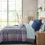 Ensemble de lit double XL - Couette, draps et garniture à motif médaillon marine, imprimé pour une chambre de rêve, tissu, à plat