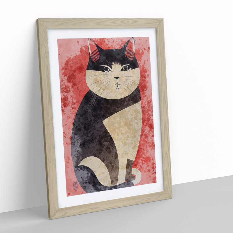 Fat Cat - Single Picture Frame Print, 64cm H x 46cm W x 2cm D, Oak