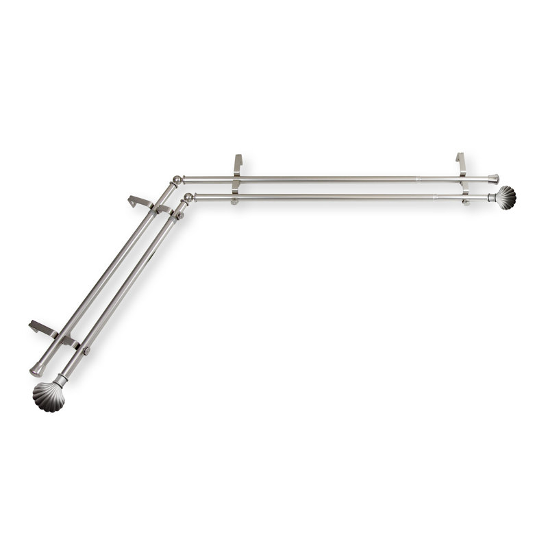 Ensemble de tringle à rideaux double et quincaillerie pour fenêtre d’angle Rubalcava, H 28 po x l 48 po, Nickel satiné