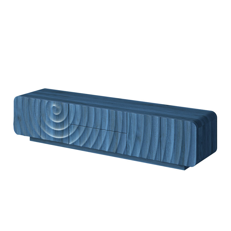 Meuble télé 70 po à 2 tiroirs pour téléviseur de 75 po ou moins, Bleu