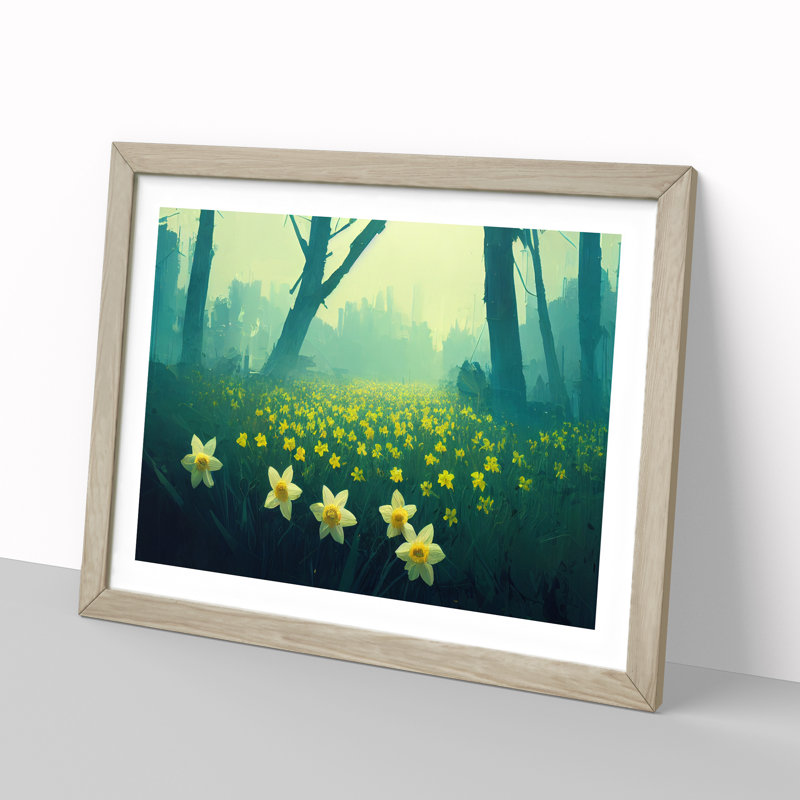 Daffodil Flower Field - Framed Print, 46cm H x 64cm W x 2cm D, Oak