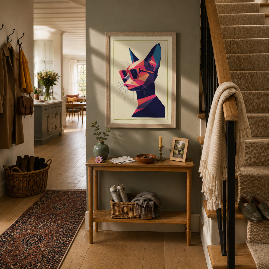 Cool Cat Geometric Art Deco Framed Art Print