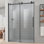 Porte de douche coulissante simple l 60 po x H 76 po JS Porte de douche semi-sans cadre avec film en verre anti-déflagrant de 5/16 po (8 mm), quincaillerie en acier inoxydable 304 Nano Easy-Clean