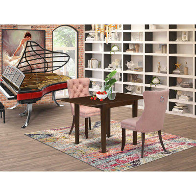 3-Piece Linen White Finish Rectangular Solid Wood Top With Dropleaf Dining Table Set