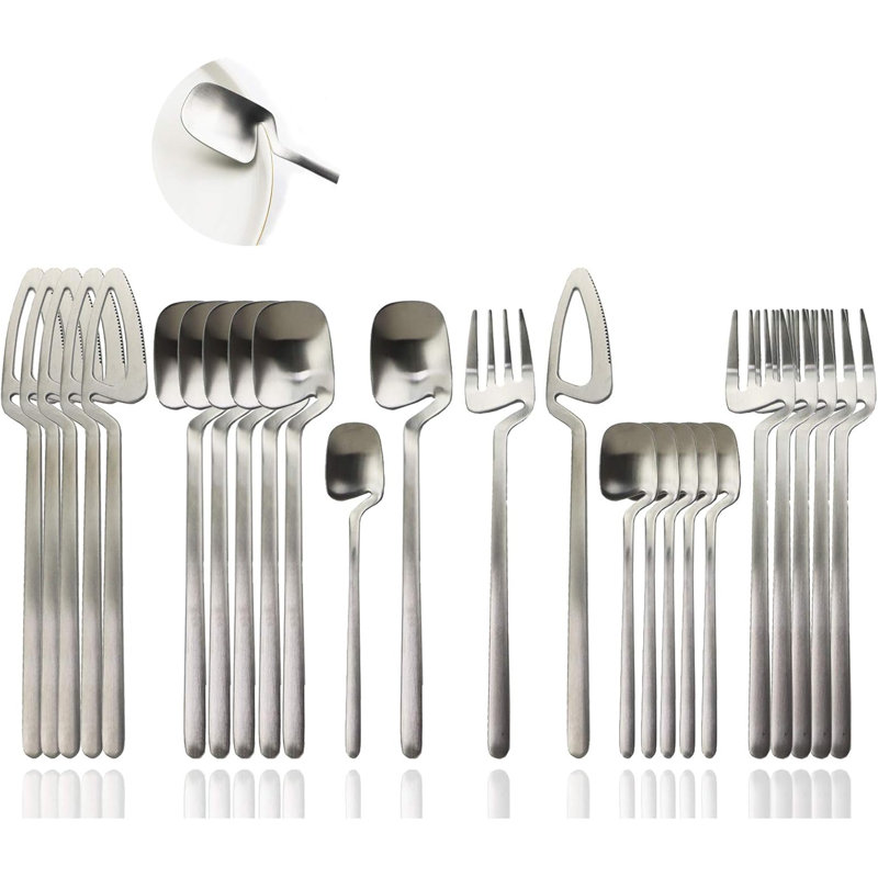 Ensemble de couverts 24 pièces en acier inoxydable satiné, service pour 6, lavable au lave-vaisselle