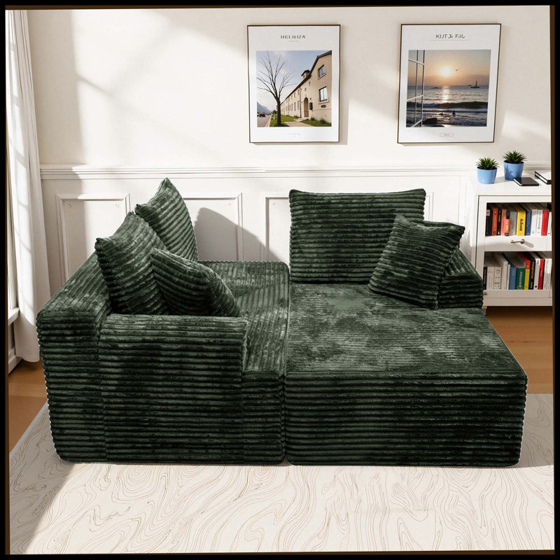 Ensemble de canapé modulaire moderne en chenille avec coussins souples, canapé modulaire en forme de L, salon libre et canapé tatami (méridienne) vert