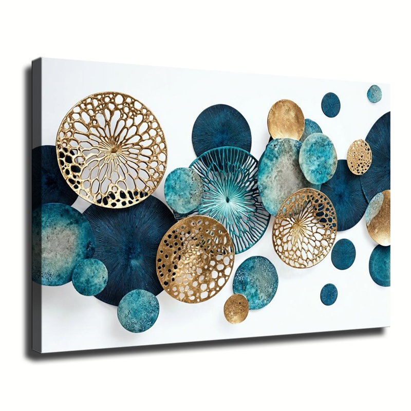Art mural abstrait bleu sarcelle et doré, grande impression sur toile tendue pour salon, chambre à coucher, 20x30in