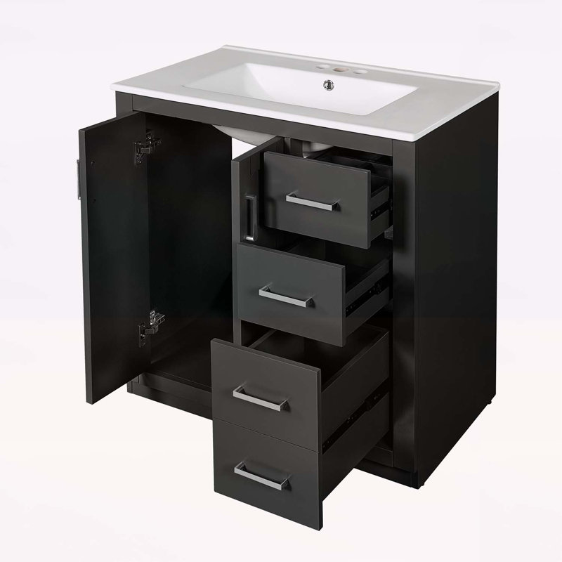 Meuble-lavabo autoportant avec rangement abondant et conception durable, Noir, H 34 po x l 30 po x P 18 po