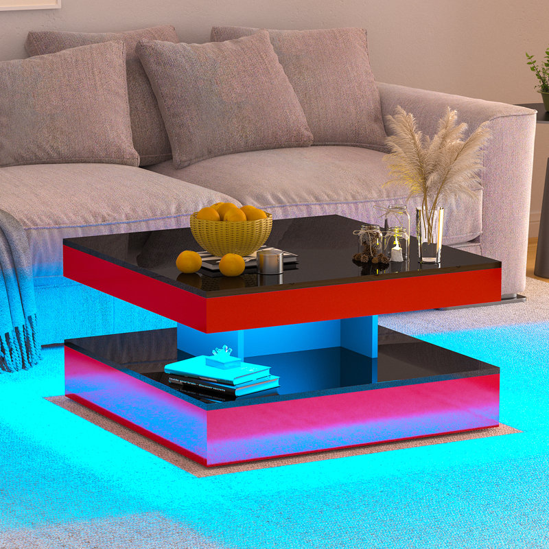 LED Coffee Table with Storage  Modern with Adjustable LED Lights Sofa Center Table Living Room, 15.7" H x 30.7" L x 30.7" W