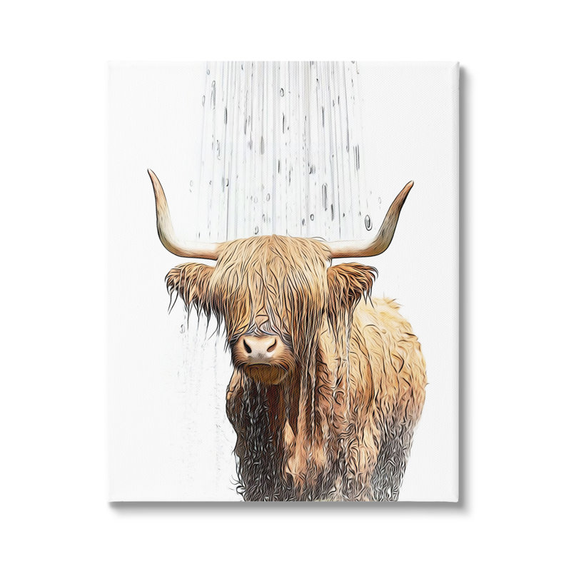 «Highland Cow Bathroom Splash» par Annalisa Latella, reproduction sur toile, H 30 po x l 24 po x P 1,5 po