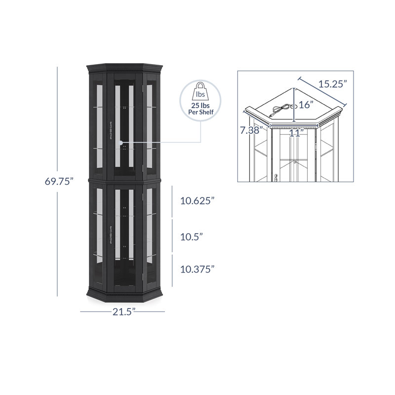 Vitrine de coin lumineuse 21,5 po, Noir