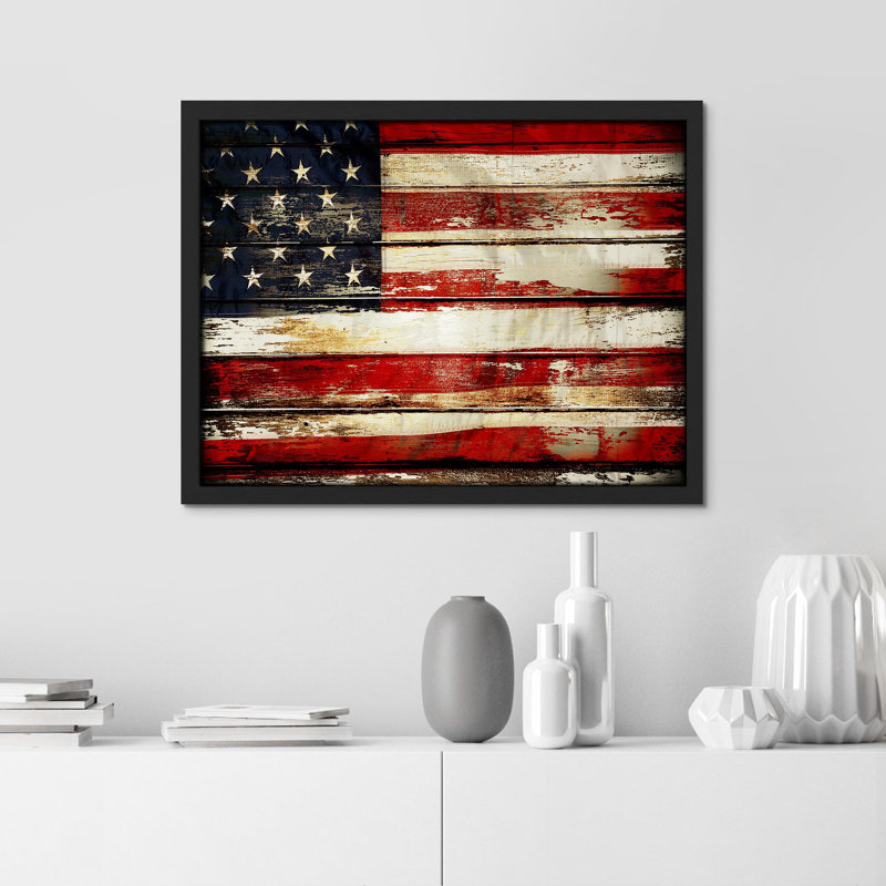 «Panneau de bois, bloc de bois, drapeau américain, étoiles, rayures» sur papier, H 11 po x l 14 po, Noir