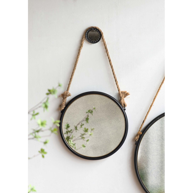 Handsome Cleveland Mirror With Rope Strap, 19.5" x 19.5"