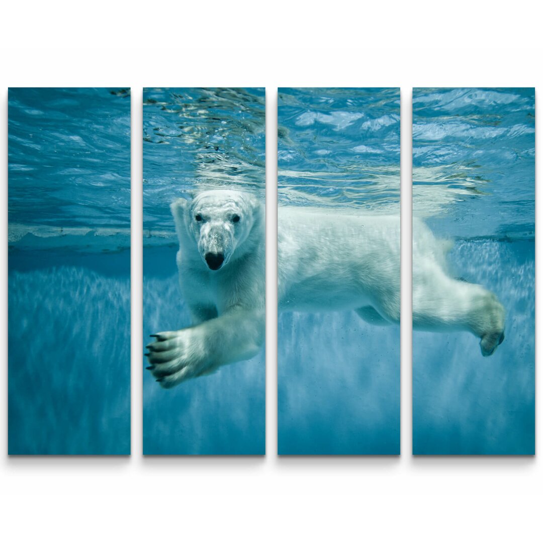 4-tlg. Leinwandbilder-Set Schwimmender Eisbär unter Wasser