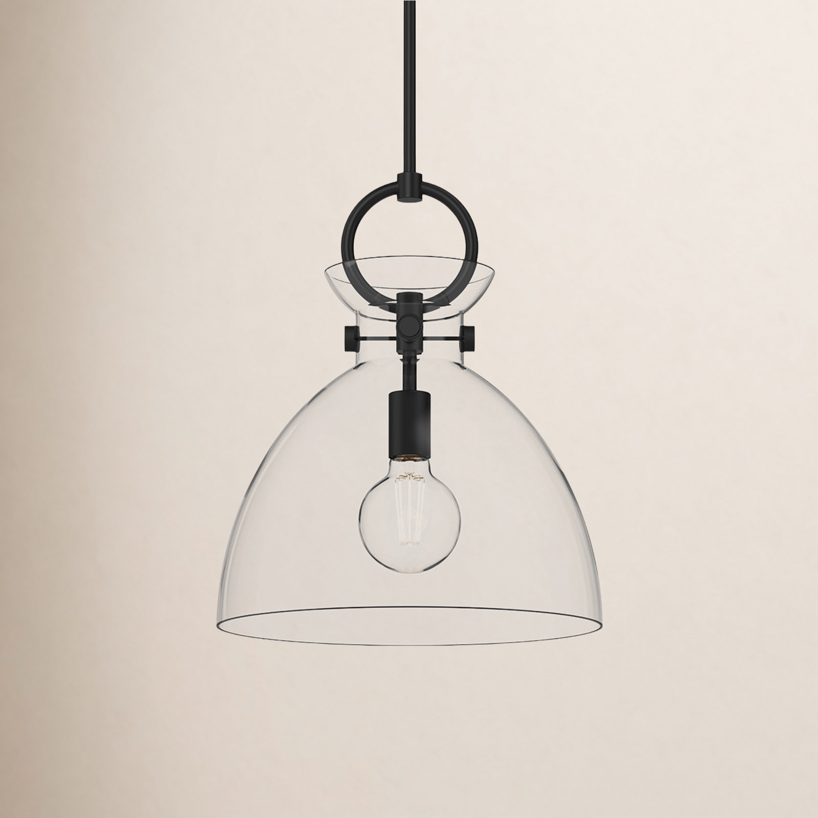 Tinka Single Light Glass Steel Pendant, 17.13" H x 14" W x 14" D, Clear, Matte Black