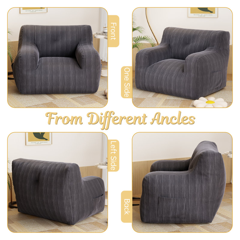 Bean Bag Chair Sofa, Big Comfy Chair For Bedroom Living Room, Bean Bag Lazy Chair For Adults With Pocket Armrests For Gaming, Reading