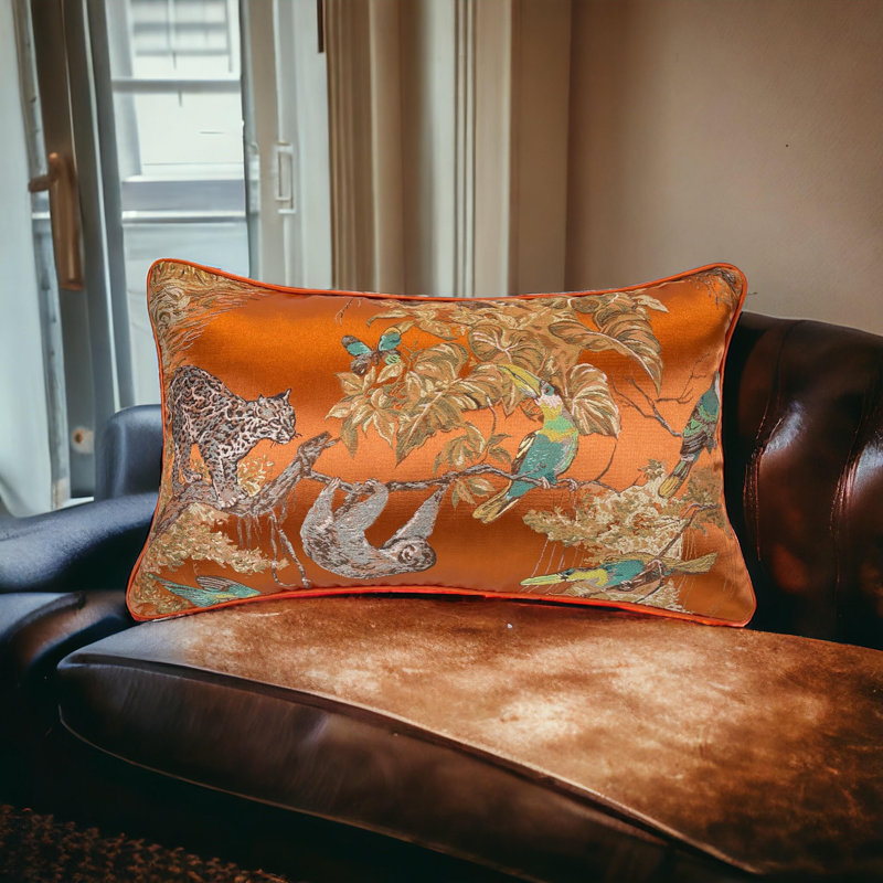 Animal Print Cotton Blend Reversible Pillow Cover, 12"H x 20"H, Orange