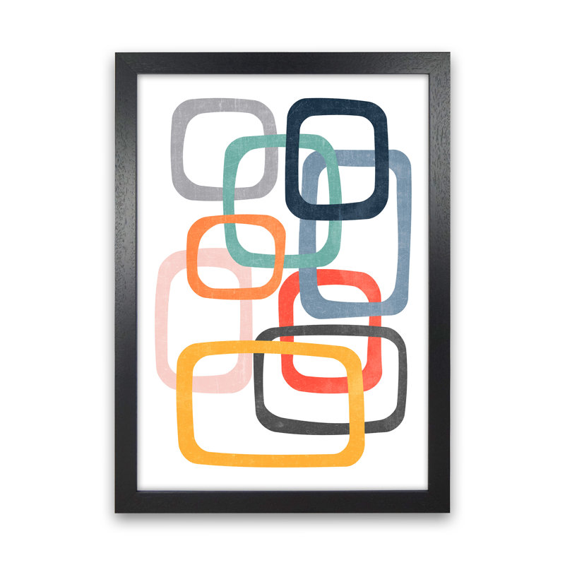 Abstract Mid Modern Pair A - Print on Canvas, Black Frame, 59cm H x 42cm W x 3cm D
