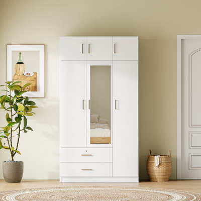 Armoire à miroir 3 portes avec 2 tiroirs et armoire supérieure