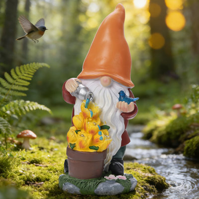 Solar Potion-pouring Gnome Lights Up Flowers, Weaterproof Resin Auto On/off - Magical Garden Decor Ambiance Light For Patio & Fairy Gardens