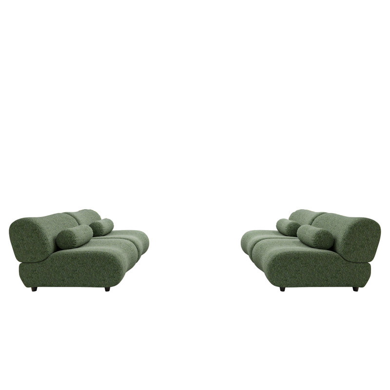 Green Modular Living Room Sofa – Stylish Chenille Fabric Sofa With 70-Degree Reclined Backrest And Cylindrical Pillows