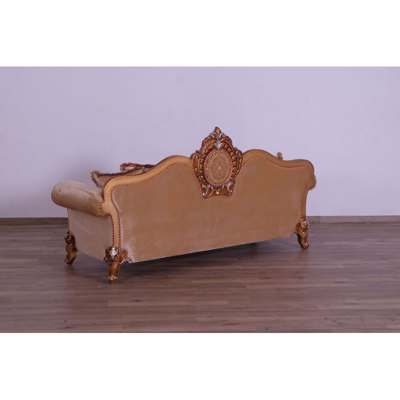 Sofa, 34" H x 70" W x 48" D, Red Burgundy/Gold