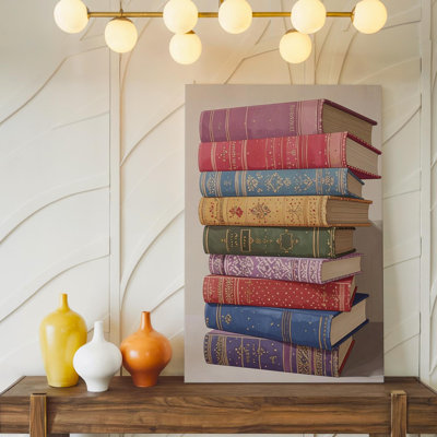 Art mural, pile de livres rétro, livres à couverture rigide avec épines à motifs, toile prête à accrocher
