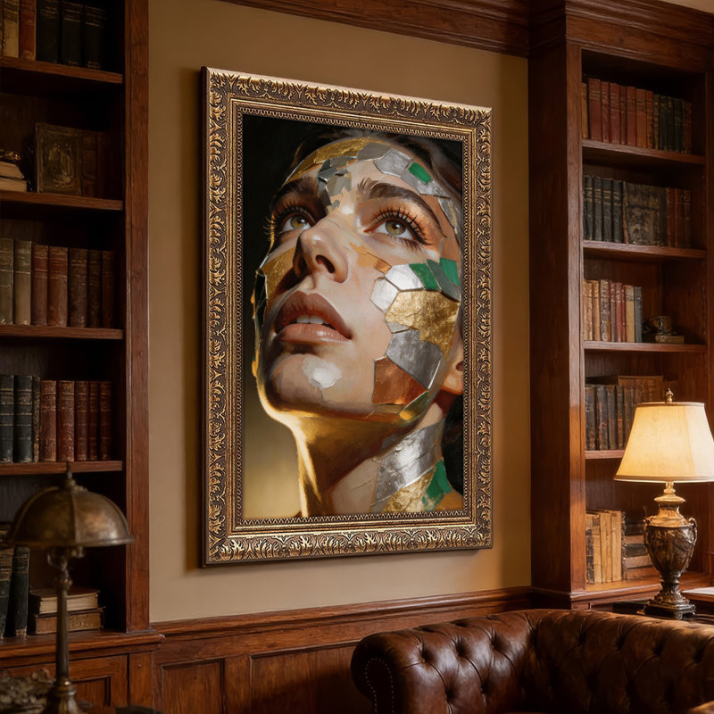 Art mural en toile noyer doré encadré pour le salon, la chambre à coucher, le bureau ou le vestibule - décoration murale décorative avec art géométrique