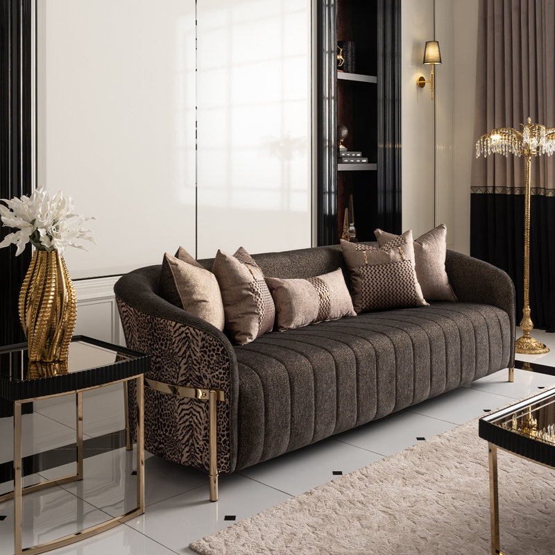 Lisbon 98'' Chenille Round Arm Sofa, Onyx Chenille