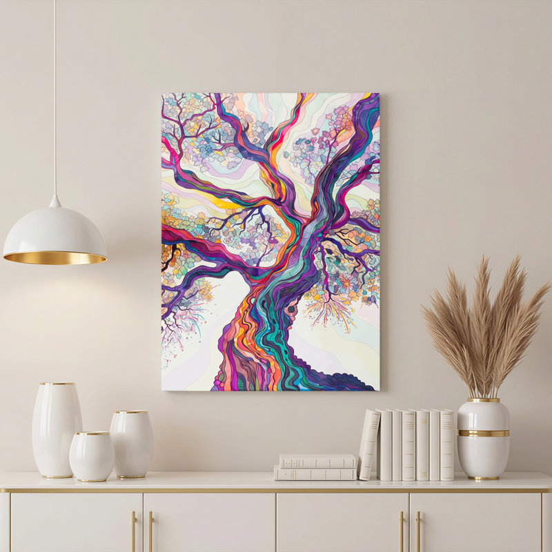 «Gallery Wrap», art mural sur toile pour le salon, la chambre à coucher, le bureau ou le vestibule - décoration murale décorative avec arbre coloré