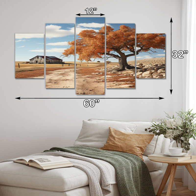 Brown Tree Rustic Charm - Landscape Trees Canvas Print - 5 Panels