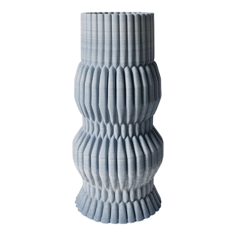 Stoneware Decorative Vase With Sculptural Ridged Textured Form, 15" H x 7" W x  7" D