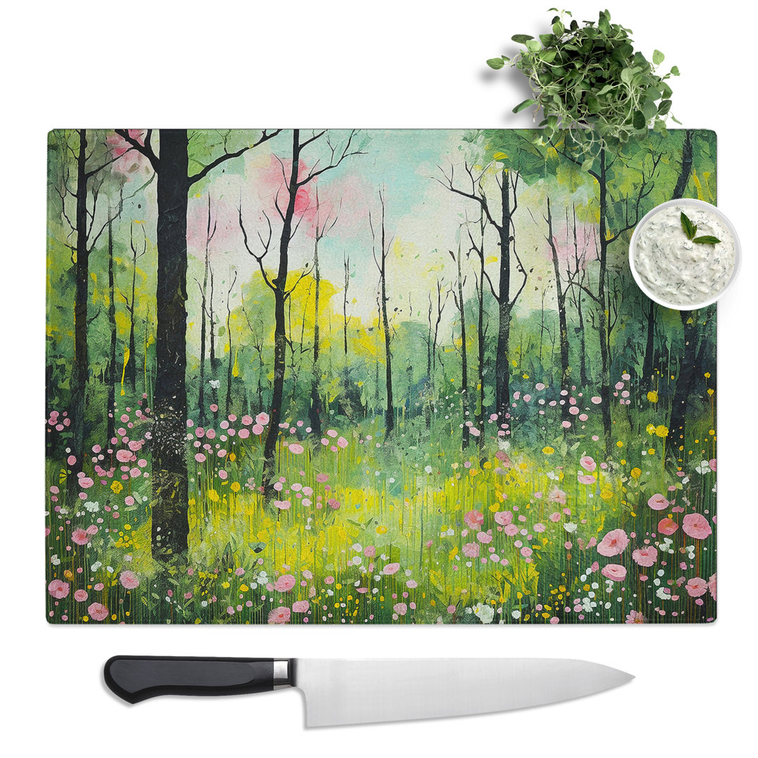 Spring Forest Contemporary  Glass Chopping Board