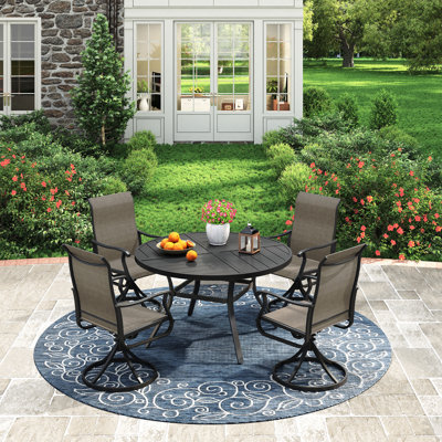 Outdoor Patio Dining Set - 41.7†Round Table with Umbrella Hole & Storage Shelf + 4 Swivel Chairs by Darby Home Co