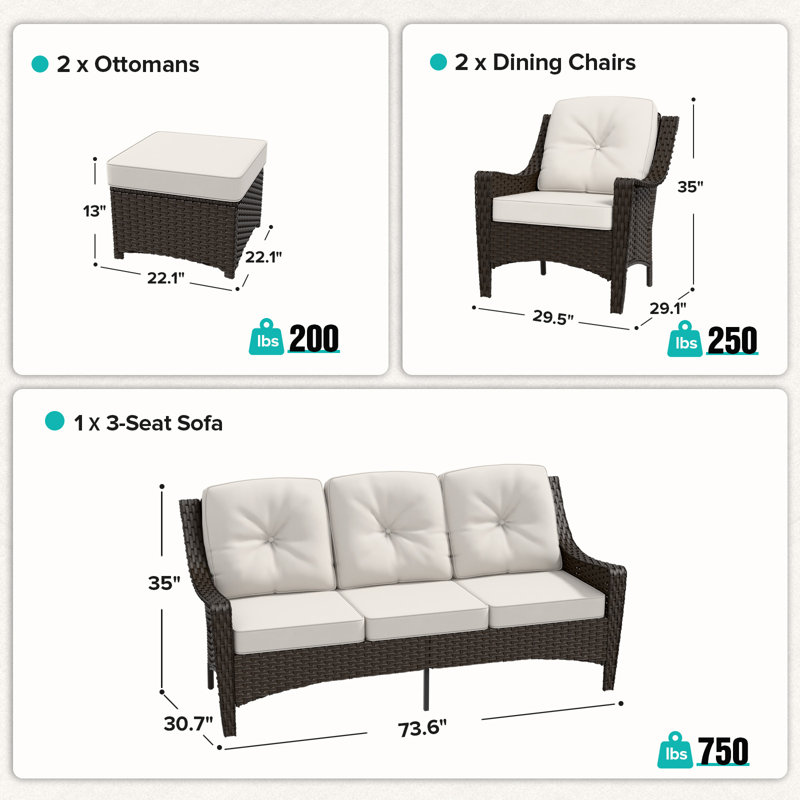 5 Piece Sectional Seating Group with Cushions, Beige