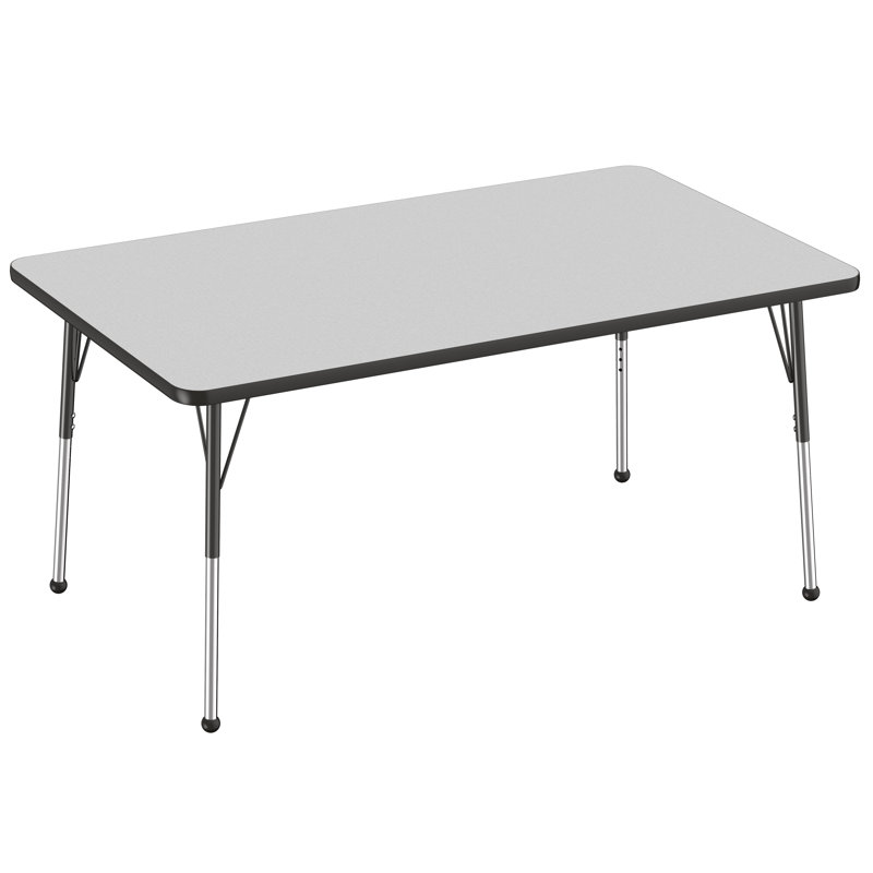 Table d'activité rectangulaire à hauteur réglable en forme de T, Gris / Noir, Roulement à bille standard, 36 po x 60 po