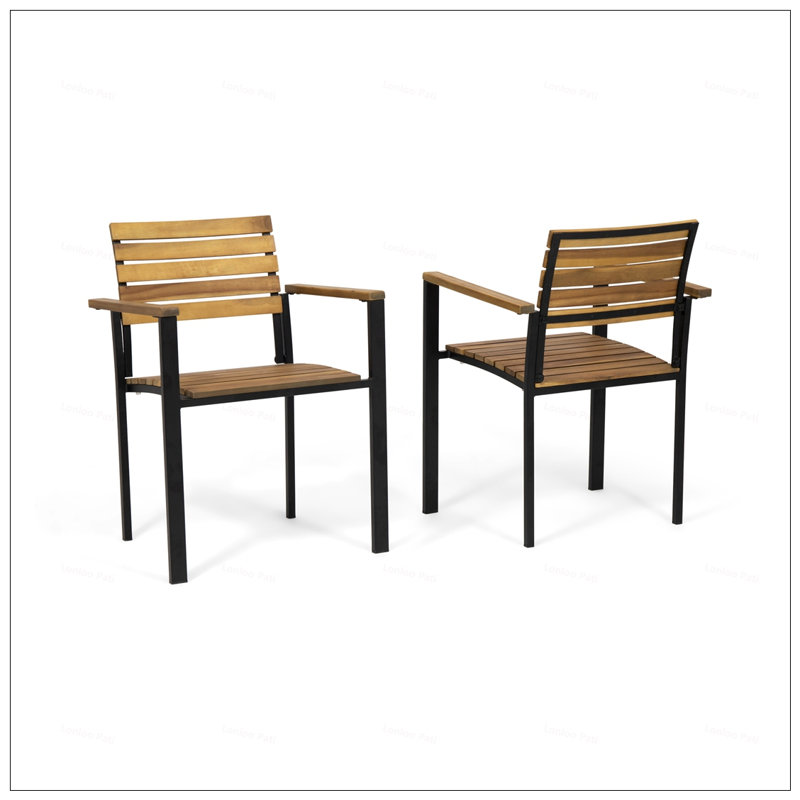 Laris Wood And Metal Outdoor Dining Chairs With Acacia Slat Paneling For Modern Backyard Decor