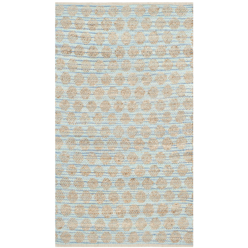 Arria Cape Cod Hand Woven Jute/Cotton Polka Dots Rug in Blue/Natural, Rectangle 2' x 3'