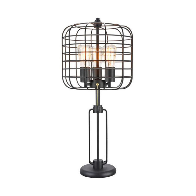 Lampe de table 3 lumières 26,5 "de haut" Edison ", conception de cage industrielle, thermolaquée