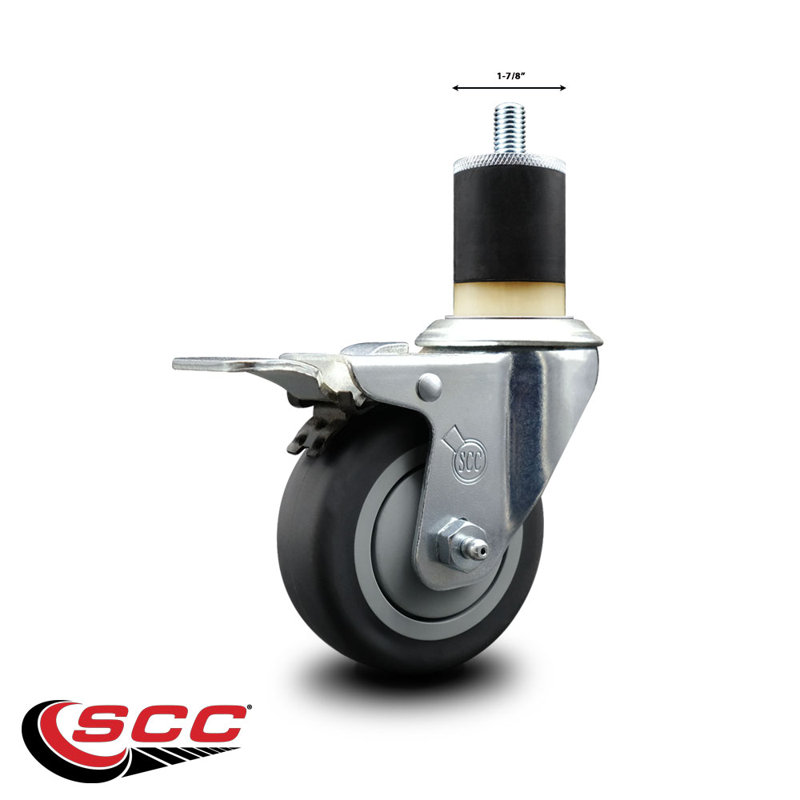 Thermoplastic Rubber Swivel 1-7/8 Inch Expanding Stem Caster Total Lock Brake SCC